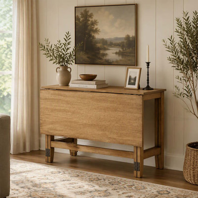 Farmhouse Wood Extendable Dining Table with Drop Leaf for Small Spaces, Natural Finish