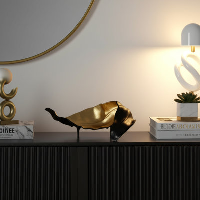 Modern Decorative Curled Metal Leaf Sculpture for Tabletop Home Decor - Abstract Nature-Inspired Object for Living Room, or Office Decoration  - Black