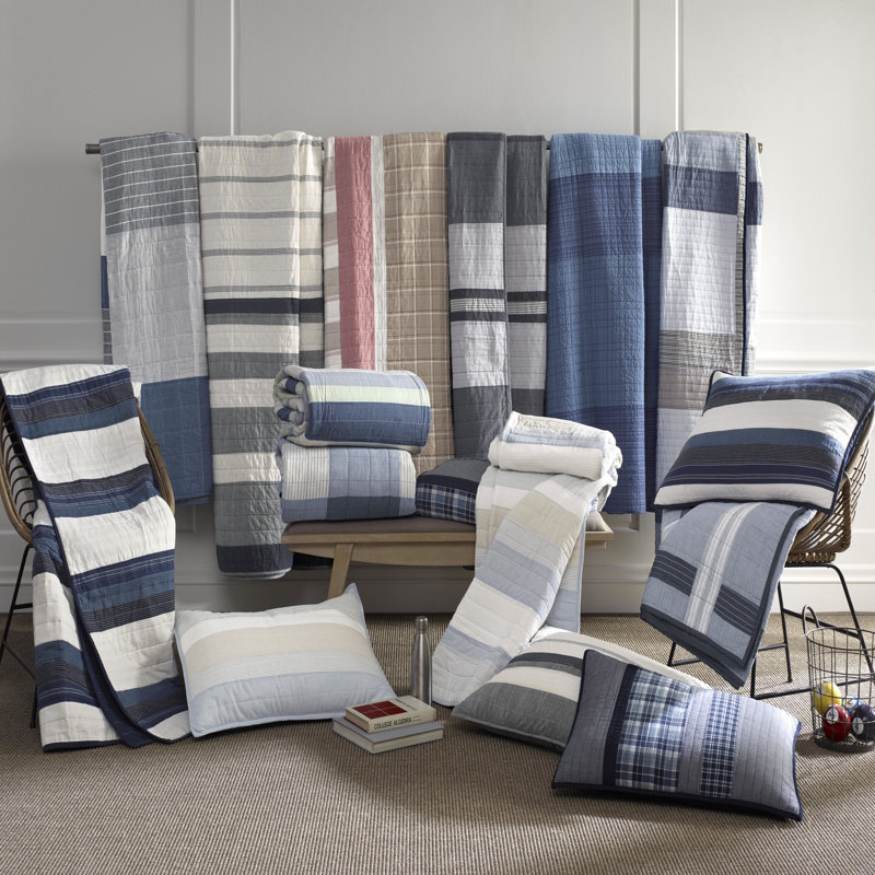 Nautica Tideway Grey Cotton Reversible Quilt, Queen