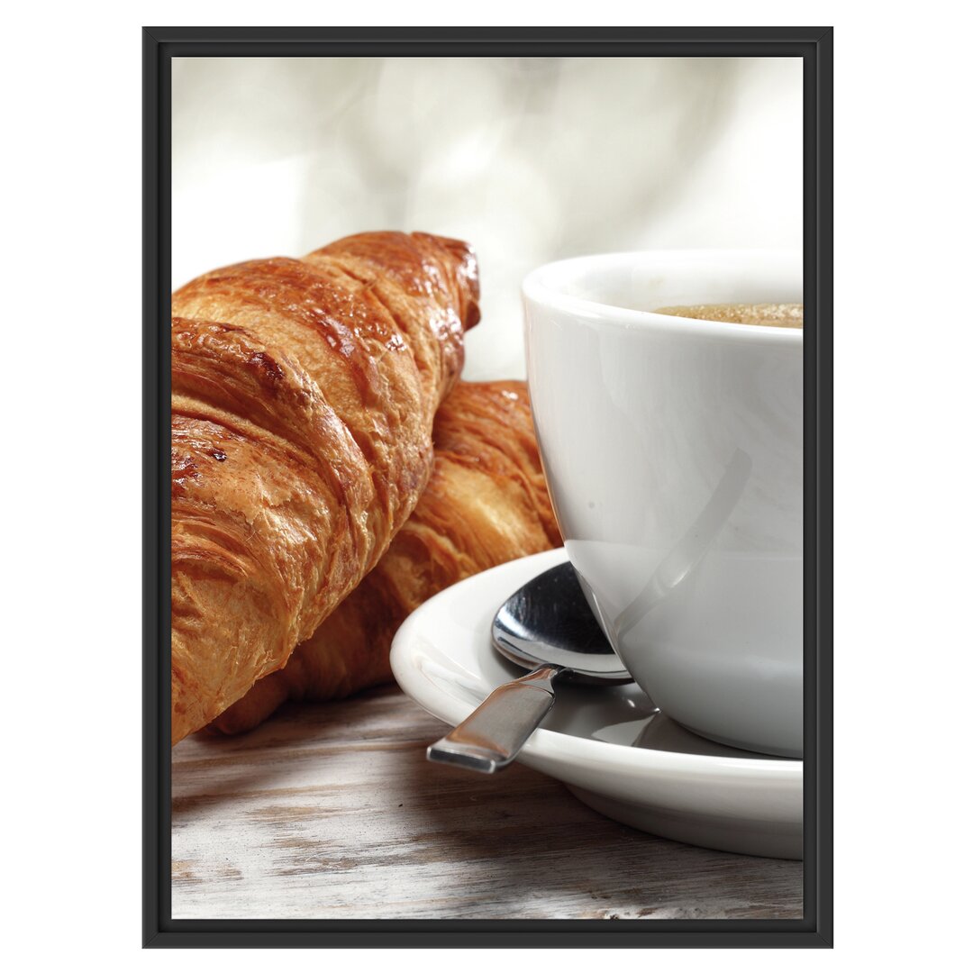 Gerahmtes Wandbild Frische Croissants und Kaffee