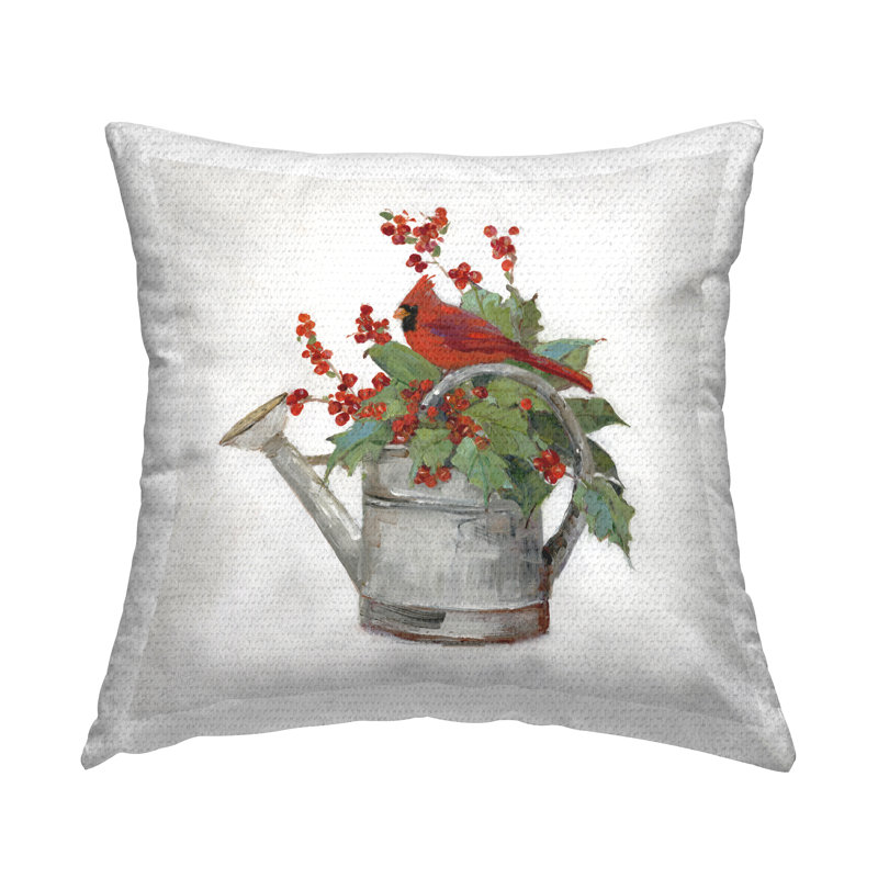 Coussin d'extérieur imprimé cardinal et arrosoir par Sally Swatland