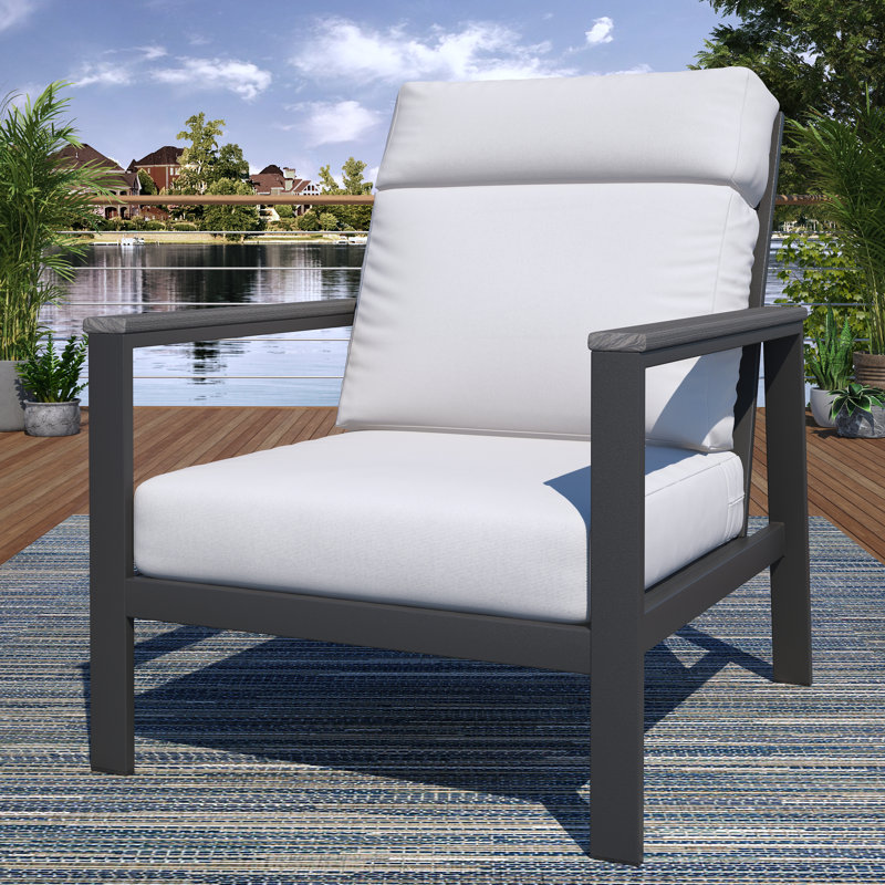 Townsend Metal Outdoor Lounge Club Chair With Sunbrella Cushion, Gray, Canvas White