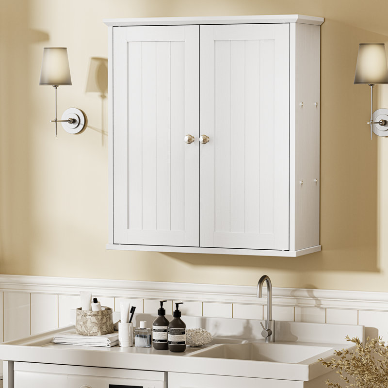 Armoire de salle de bain avec barre à serviettes et tablette, Blanc