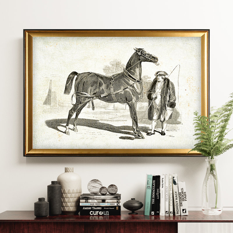 « équin sketch vii », impression, Cadre doré, H 27 po x l 39 po x P 2 po, Pas de tapis