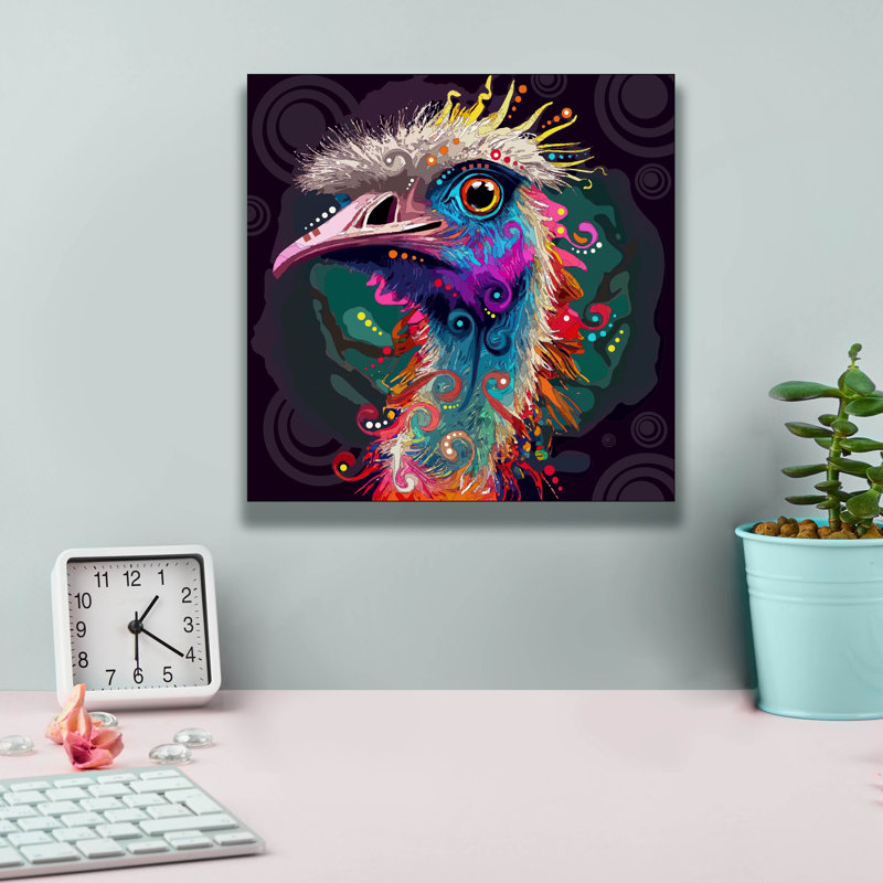 «Ostrich» par Dean Russo, art mural sur toile, H 12 po x l 12 po x P 0,75 po