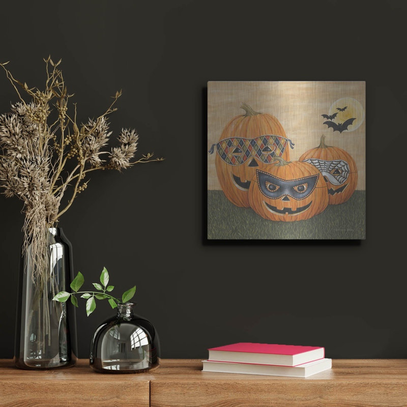 The Holiday Aisle® «Funny Pumpkins» par David Carter, art mural en métal brun, H 12 po x l 12 po
