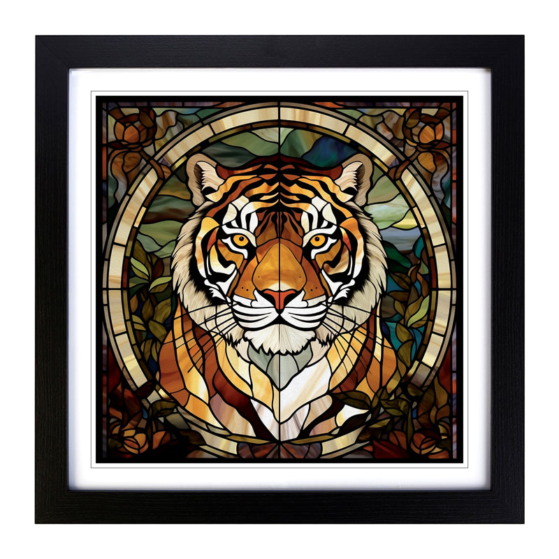 Tiger Stained Glass Effect - Framed Print, Black