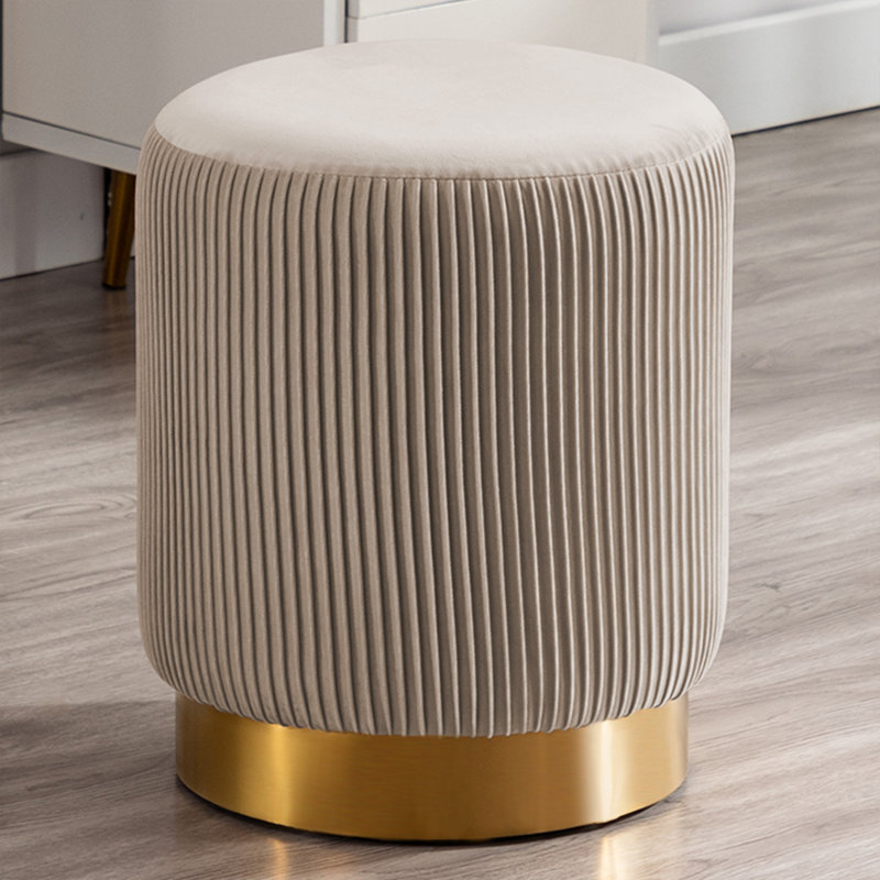 Repose-pieds rond en velours plissé de 15,5 po avec base dorée Ceilia pour chambre ou meuble-lavabo Ceilia, Velours kaki