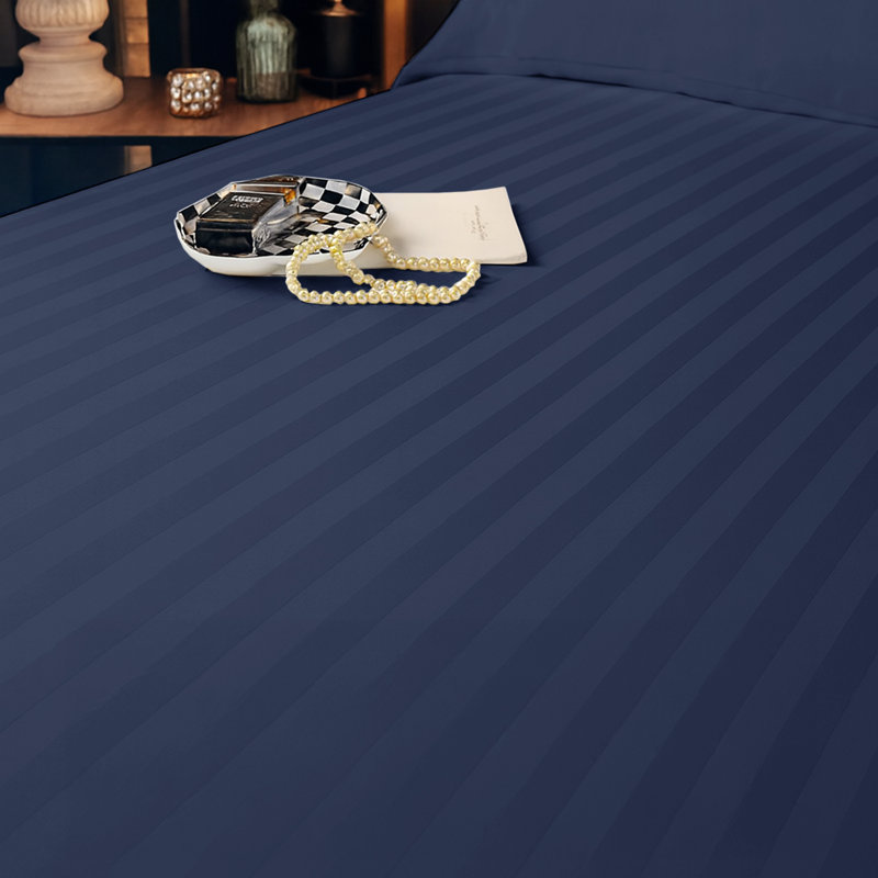 Aspire Homeware Luxury 40cm Deep Striped Fitted Sheet for Hotel Style Bedroom Comfort, Navy, Super King (6')