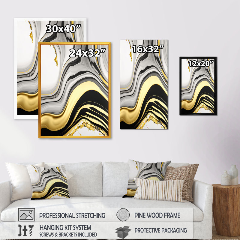 «Abstract Geode Marble Waves Gold III», reproduction sur toile, H 40 po x l 30 po x P 1,5 po, Toile tendue