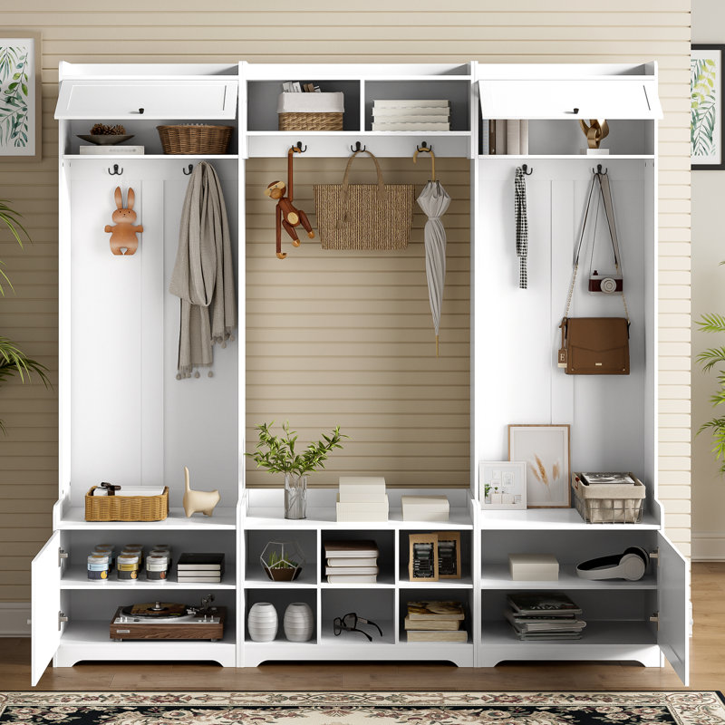 Hall Tree 79.13" Wide With Bench And Storage, White