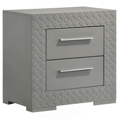 Pierce Grey High Gloss 2-Drawer Nightstand Bedside Table