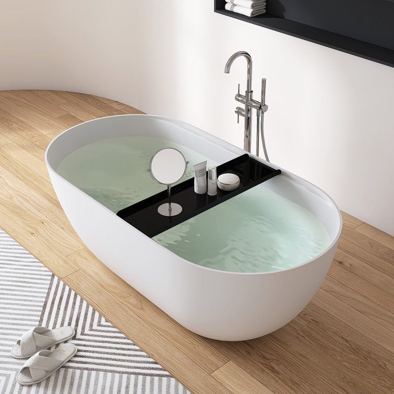 Baignoire de trempage autoportante 59 "x 30" avec support de rangement, Noir