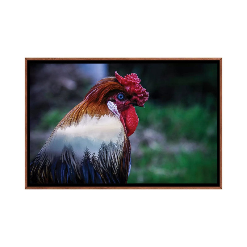 Rooster 1 Piece Wall Art on Canvas, 101.6 cm H x 66.04 cm W, Classic Brown Wood Framed