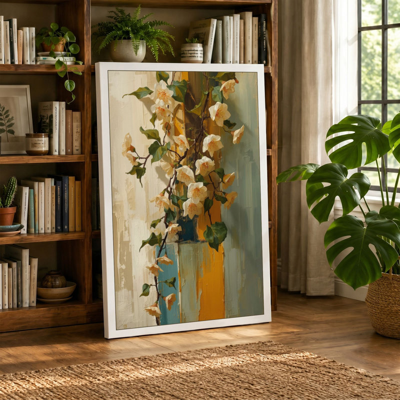 Yellow Blooms in Gold Botanical - Wrapped Canvas, 30x20 - 76.2 x 50.8 cm, Sage Border