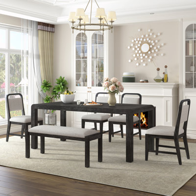 Ensemble de table de salle à manger extensible avec 4 chaises rembourrées et un banc