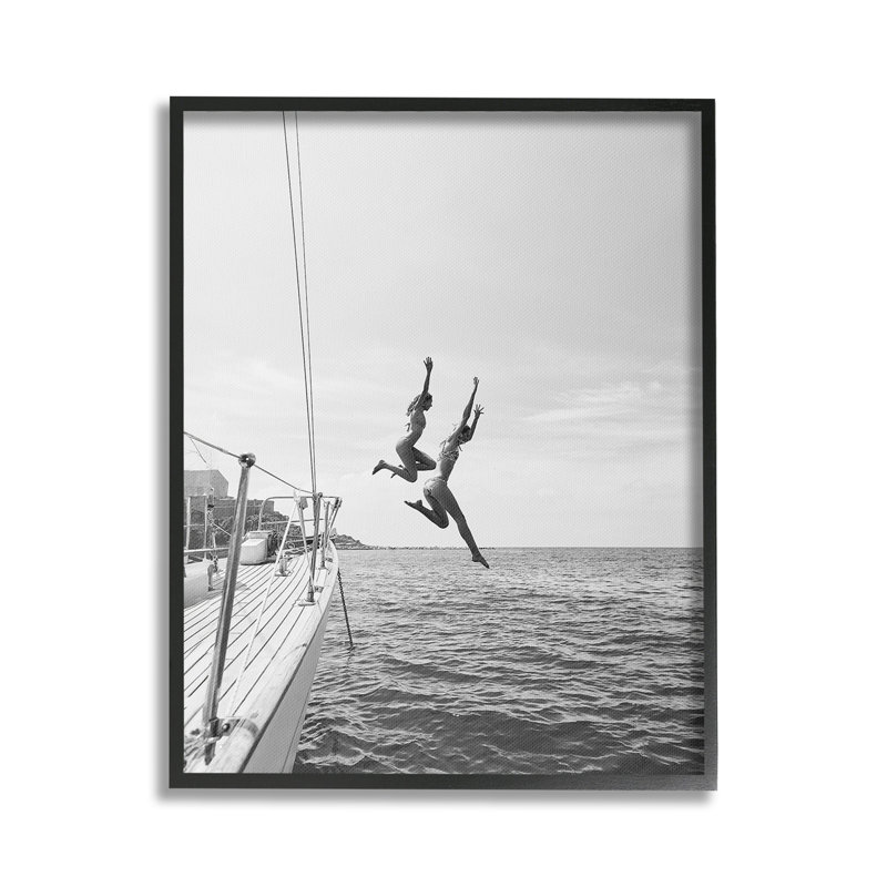 «People Diving from Boat», art de la giclée encadrée par Sissi et Seb, Giclée encadrée noir minuit, H 20 po x l 16 po