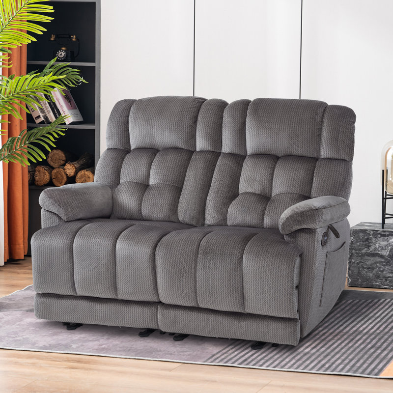 Kenso Fabric Power Recliner Loveseat with Heat and Massage, USB Charge Port, Gray 100% Polyester