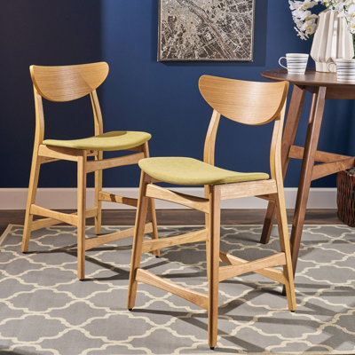 2 chaises à hauteur de comptoir - Tissu rembourré, courbé, design rétro-moderne, bois d'hévéa véritable, 36,50 po de hauteur, 18 po de largeur, 20 po de profondeur, capacité de poids de 300 lb des coussins, structure en bois robuste
