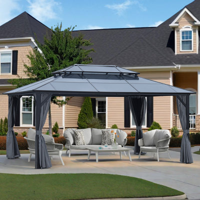 Pavillon de jardin double en polycarbonate 12 x 16 pi à toit rigide en aluminium pour jardin, cour, etc.
