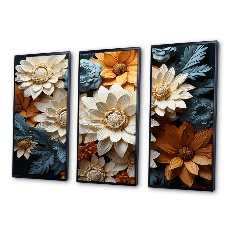 «Colorful Daisy Blossom Bliss - Daisies», ensemble d'art sur toile, Cadre flottant noir, H 32 po x l 48 po x P 1 po