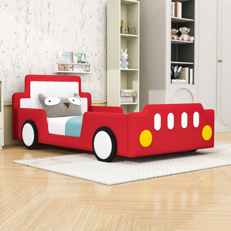 Twin Race Car-Themed Bed With Slats, Red
