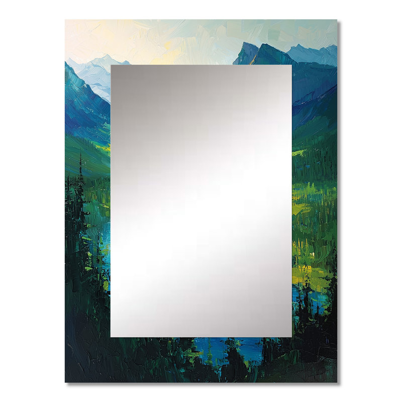 Mountain River Reflections In Rocky Mountains II - montagnes, grand miroir mural traditionnel, impression sur métal