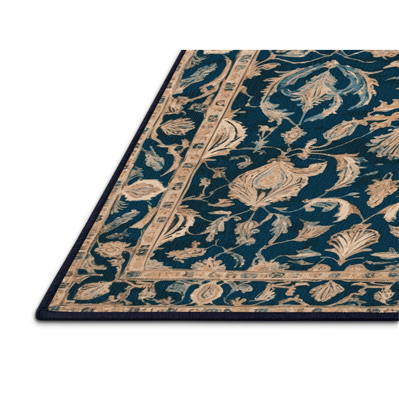 Tapis bleu persan lavable à la machine, Carré 5 pi