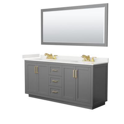 Ensemble de meuble-lavabo double autoportant 72 po avec plateau en quartz Miranda
