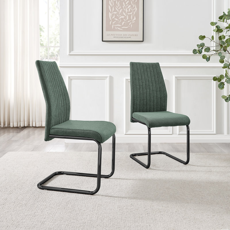 Loren Luxury Fabric Dining Chairs with Legs Upholstered Modern Design - Side Chair, Black, Green