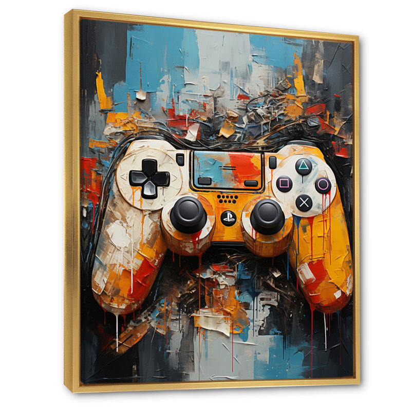 Coloré jeu vidéo Delight II - jeux vidéo sur toile, art mural, Cadre flottant doré, H 40 po x l 30 po x P 1,5 po