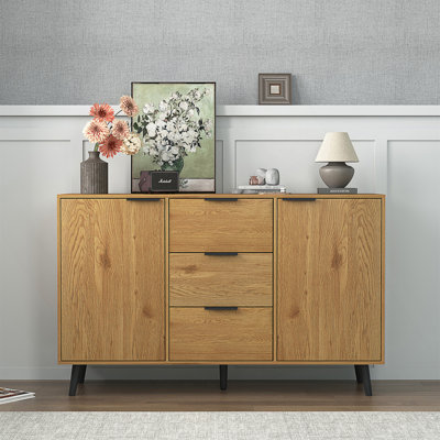 Spacious Sideboard Buffet Cabinet With Storage, Wood Coffee Bar, 47.2 Inch Kitchen Cabinet, 3 Drawers & 2 Doors, Ideal For Modern Kitchens And Dining Rooms