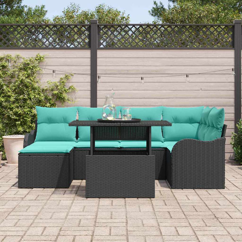Ensemble de canapé de jardin vidaXL avec coussin 7 pièces synthétique noir: rotin de polyester
