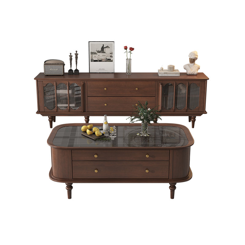 Combinaison meuble télé de style rétro, Brun foncé