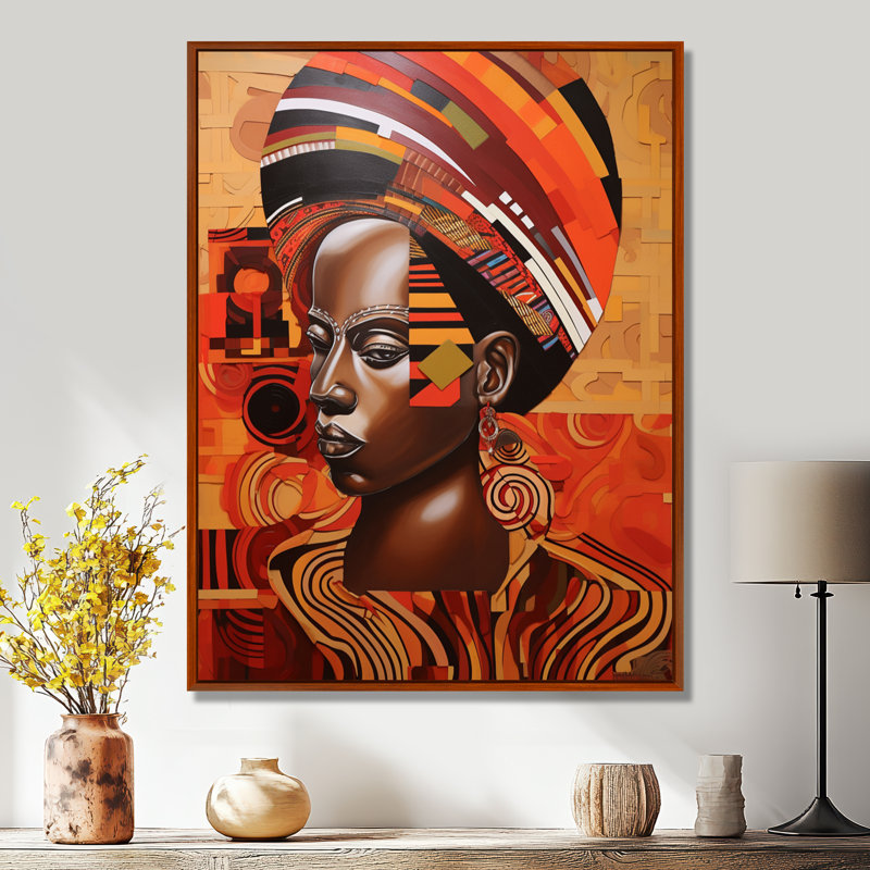 Reproduction d'art mural contemporain africain, déesse nubienne III, Cadre flottant brun, H 32 po x l 24 po x P 1 po