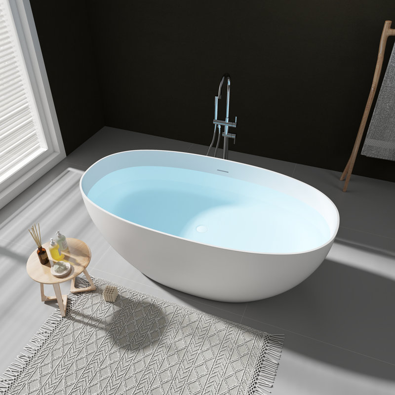 59'' X 30'' Freestanding Soaking Solid Surface Bathtub In White