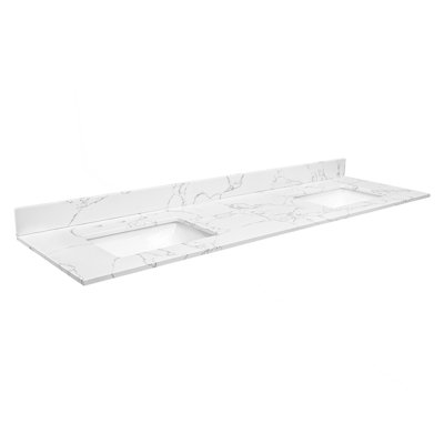 73"X 22" Bathroom Stone Vanity Top Lightning White With Undermount Ceramic Sink And 3 Faucet Hole With Backsplash