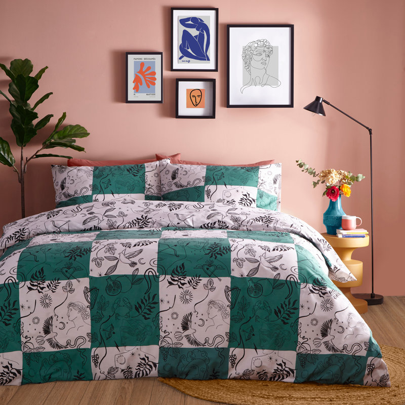 Englund Green/Natural 144 TC, Single Duvet Cover + 1 Standard Pillowcase