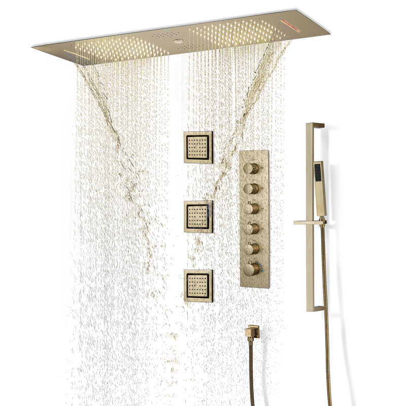 Thermostatic All-In-One Kit with Rough in-Valve, Brushed Gold