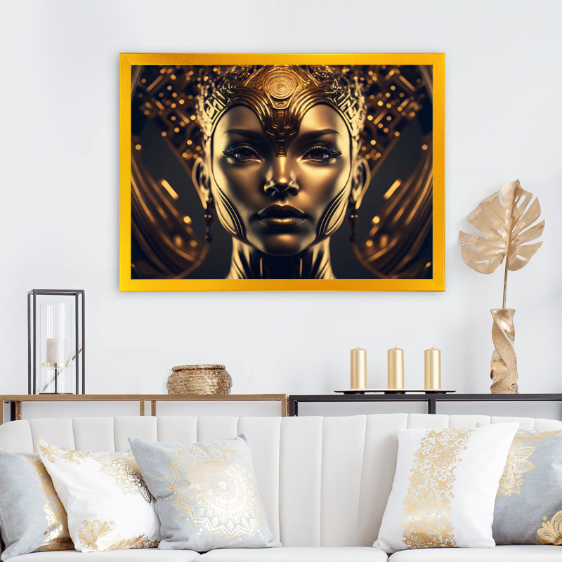 «Futuristic Golden Goddess III», reproduction sur toile, H 16 po x l 32 po x P 1 po, Encadrement doré