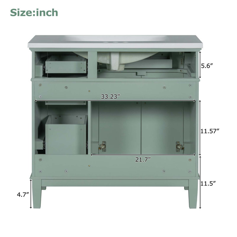 Meuble-lavabo moderne avec lavabo en résine, 2 portes à fermeture douce et 4 tiroirs, Vert
