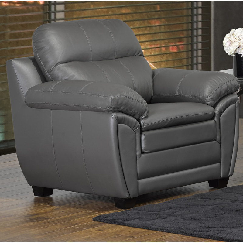 Fauteuil club en cuir fleur Coyle, Cuir véritable gris clair