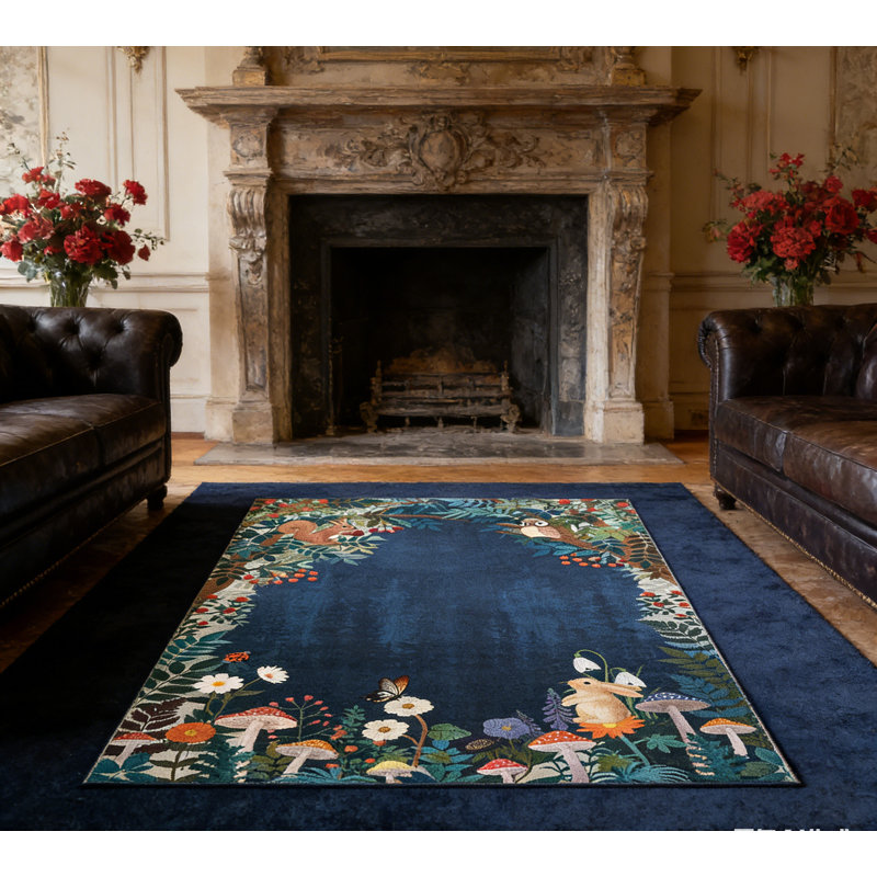 Washable Area Rug for Living Room, Playroom, or Nursery - Large Animal Jungle Print, Mark Resistant, Non-Slip - Child & Pet Friendly, Modern Farmhouse Carpet Decor