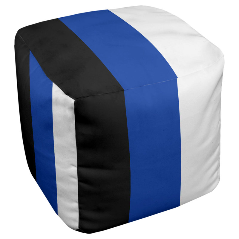 Repose-pieds cube rayures kentucky, Noir, bleu, blanc