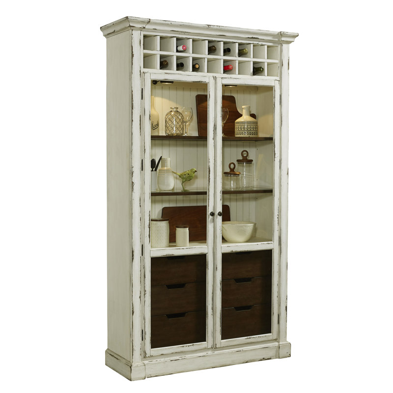 Antique White Lighted Curio Cabinet with Poplar Wood Legs