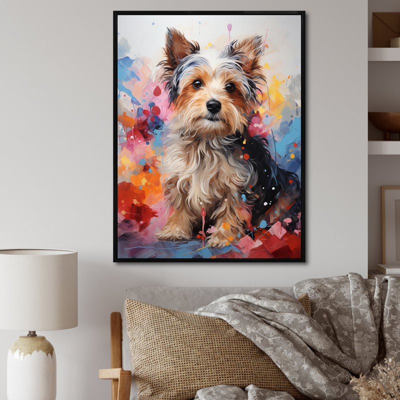 Doge Yorkie Reverie I - impressions sur toile de chien, H 20 po x l 12 po x P 1 po, Cadre flottant noir