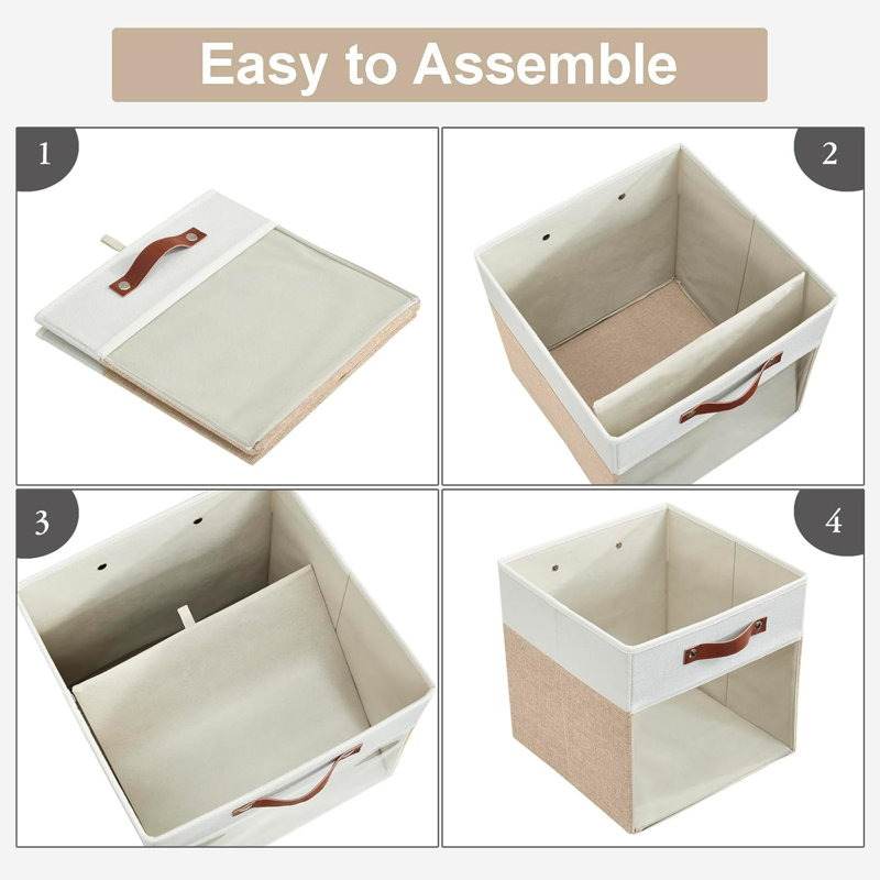 13 X 13 Inch Collapsible Storage Box With Clear Window And Handles (Pack Of 4), Beige