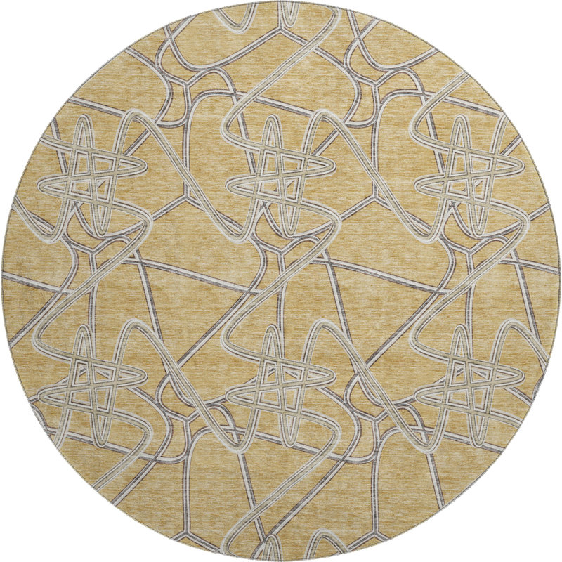 Premium Machine Washable Prisco Gold Rug, Round 8'