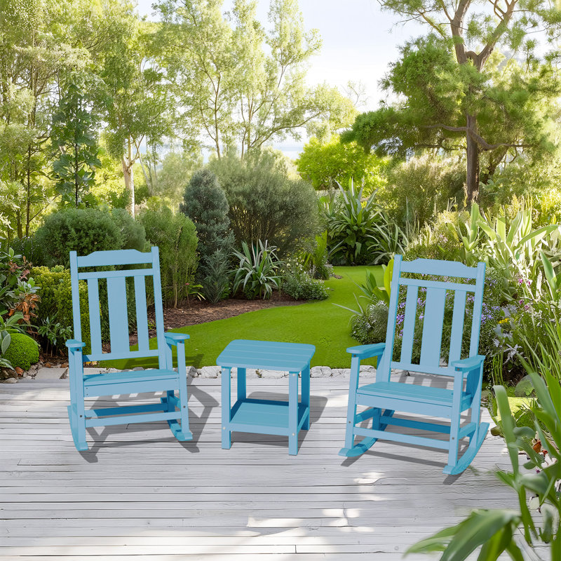 Wolak HDPE Oversized Modern Rocking Adirondack Chair(Set Of 2), Light Blue