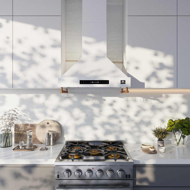 Hotte murale blanche Forno Venezia de 30 pouces avec commandes tactiles et filtres à chicane, Blanc brillant